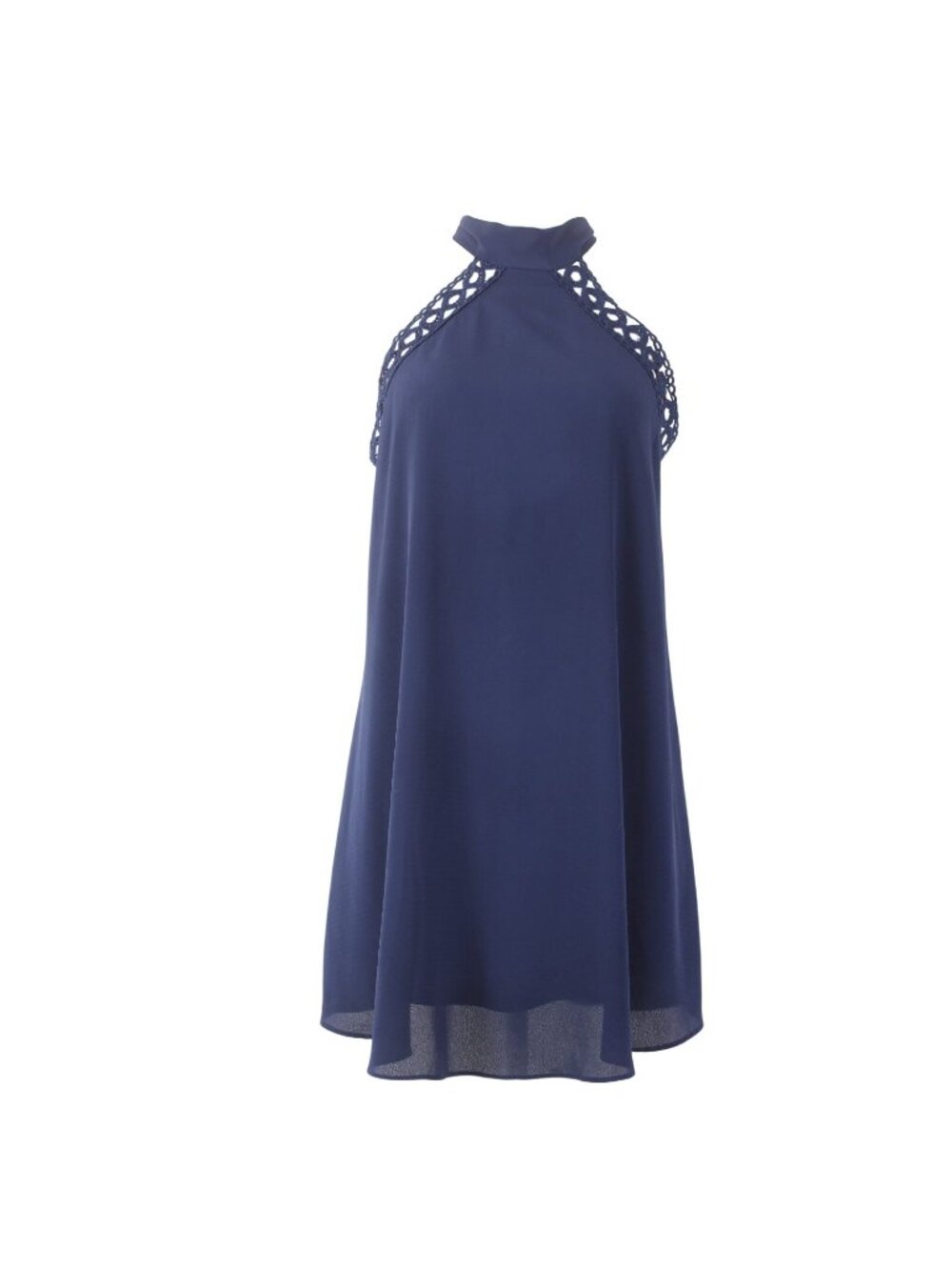 Lulus Dress Sz S Navy Blue Halter Lined Eyelets Embroidered 100% Polyester Dress